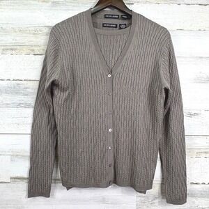 Evelyn & Arthur Womens Taupe Cable Knit Silk Cardigan Sweater 2 Pc Twinset Sz L